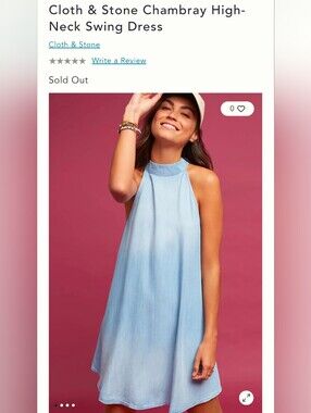 Sleeveless Light Blue Denim Halter Dress